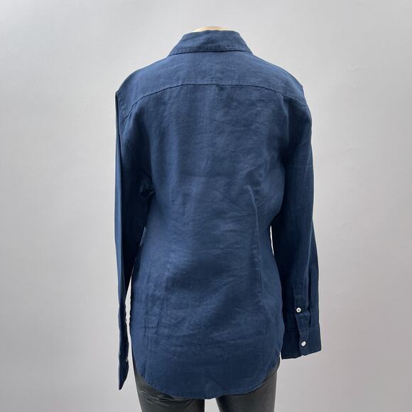 J. Crew Top Women 4 = S Navy Blue Biard McNutte Linen Slim Fit Button Up Shirt - Picture 4 of 11